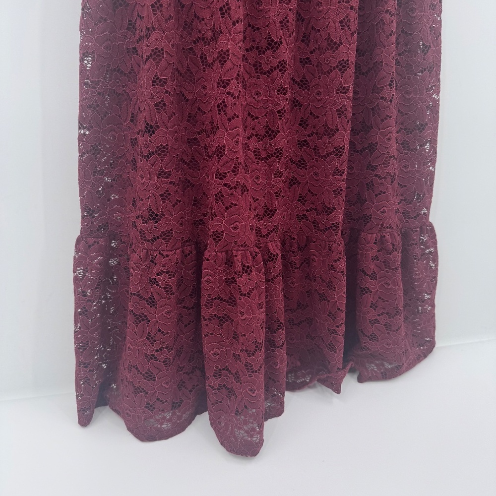 LC Lauren Conrad Dress Women Large Red Lace Midi Peasant Cottagecore Prairie - Picture 7 of 16